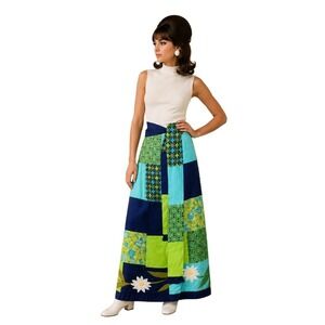 Vintage 70s Patchwork Maxi Skirt  Sz L Grass Roots Craftsmen  Festival Boho